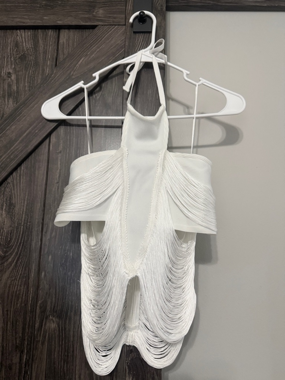 Fashion Nova White Fringe Halter Crop Top